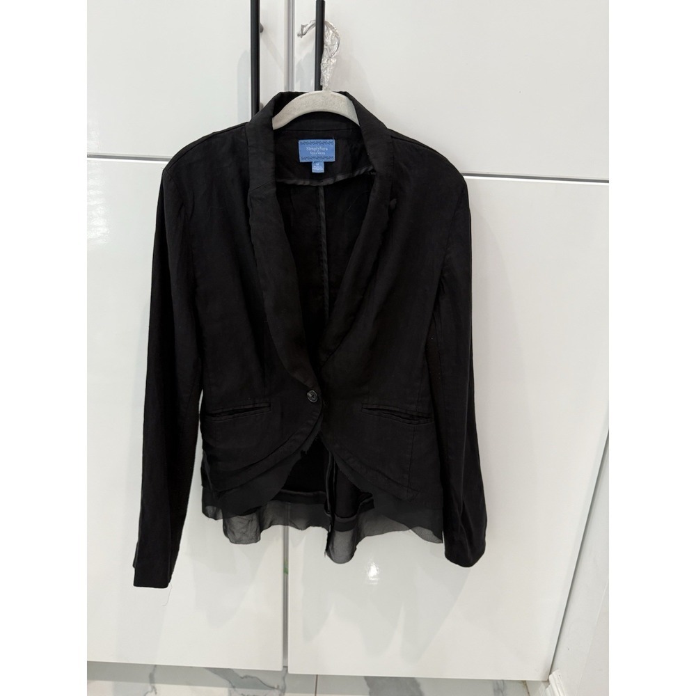 Simply Vera Vera Wang Women's Size Medium Blazer Jacket Black Ruffle Front (Na)